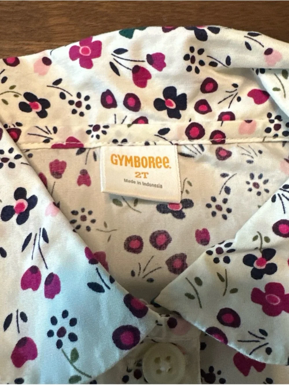 Gymboree White Button-Down Shirt with Pink & Green Floral Print